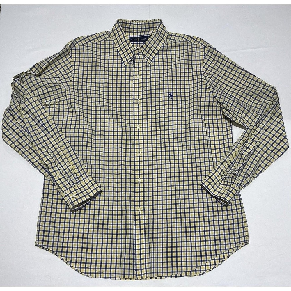 Ralph Lauren Shirt Mens XL Yellow Plaid 100% Cotton Preppy Casual